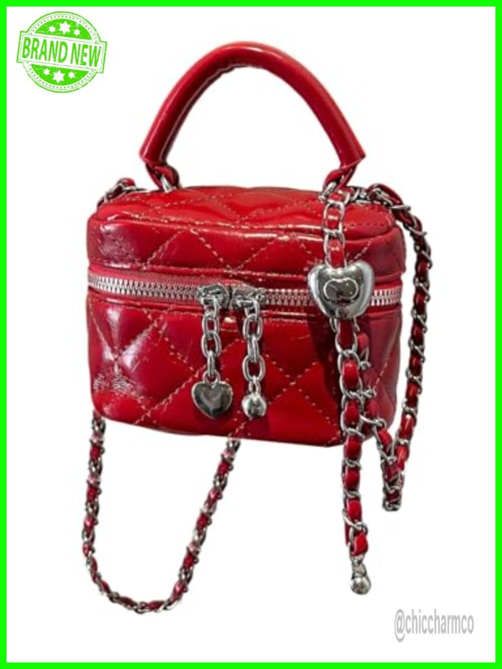 Quilted Faux Leather Crossbody Bucket Bag Y2K Heart Chain Strap
